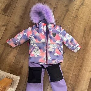 Unicorn Print Winter Jacket and Pants Set